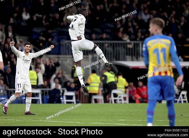 Madrid Spain; 02.02.2023.- Real Madrid player Rüdiger celebrates a headed goal that was disallowed Real Madrid vs. Valencia FC