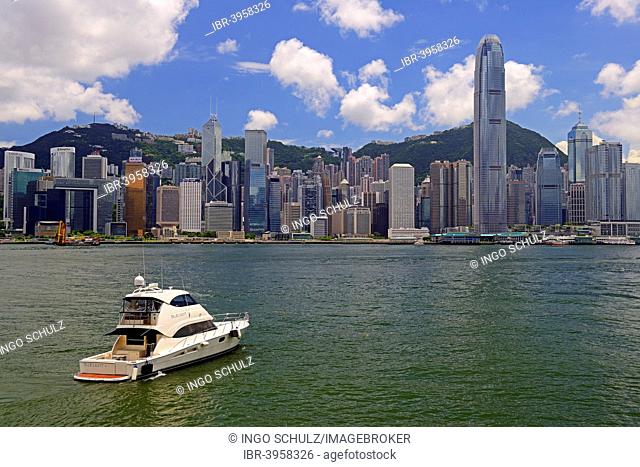 Skyline of Hong Kong Island and Hong Kong River, with Bank of China left and IFC 2 Tower right, Kowloon, Hong Kong, China