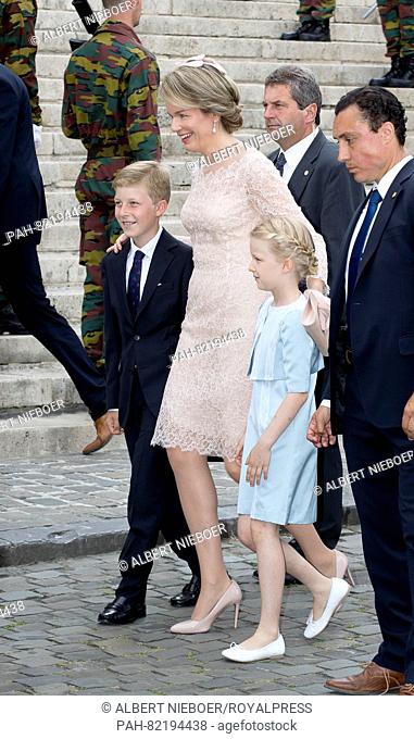 Brussel, 21-07-2016 Queen Mathilde, Prince Emmanuel and Princess Eléonore King Filip, Queen Mathilde and family attend the Te Deum