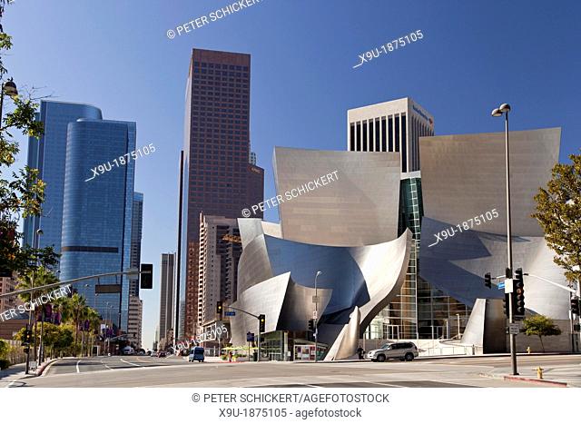 skyscraper and the Walt Disney Concert Hall, Downtown Los Angeles, California, United States of America, USA