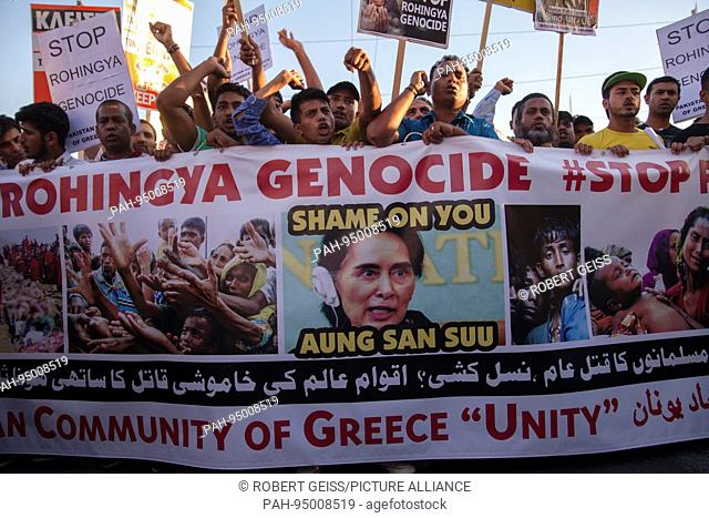 Members of Pacistan Community of Greece, during rally against killing of Rohingya in Myanmar. 16.09.2017 | usage worldwide. - Athen/Greece