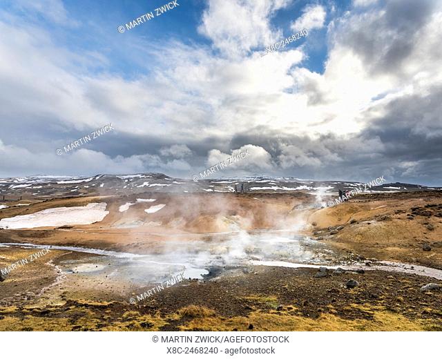 Geothermal area Seltun heated by the vulcano Krysuvik on Reykjanes peninsula during winter. europe, northern europe, iceland, February