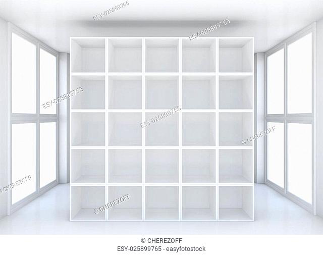 White clean hall or room with shelf. 3D illustration