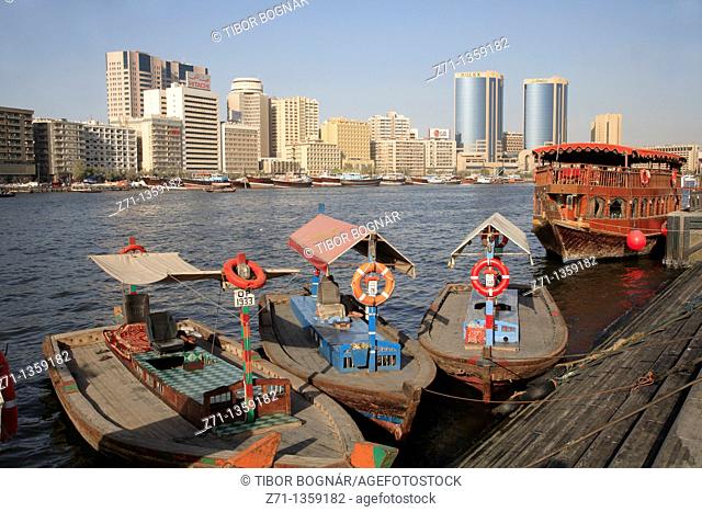Boats on the Creek, Deira skyline, Dubai, United Arab Emirates
