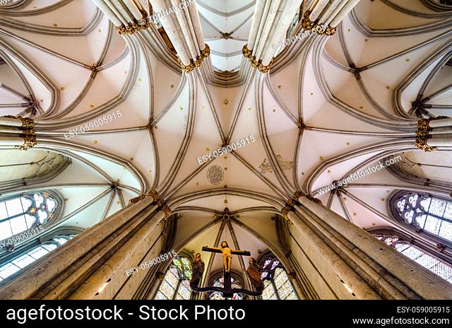 COLOGNE, GERMANY - SEP 17, 2015: Ceiling of the Cologne Cathedral. Roman Catholic cathedral. It is a renowned monument of German Catholicism and Gothic...