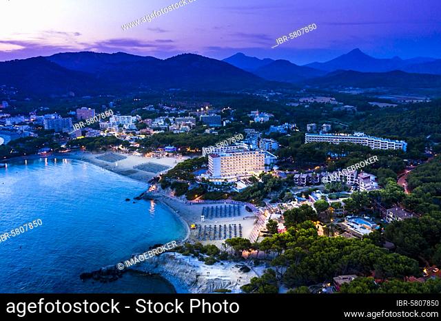 Aerial view, view of Peguera with hotels and beaches, Costa de la Calma, Caliva region, Majorca, Balearic Islands, Spain, Europe