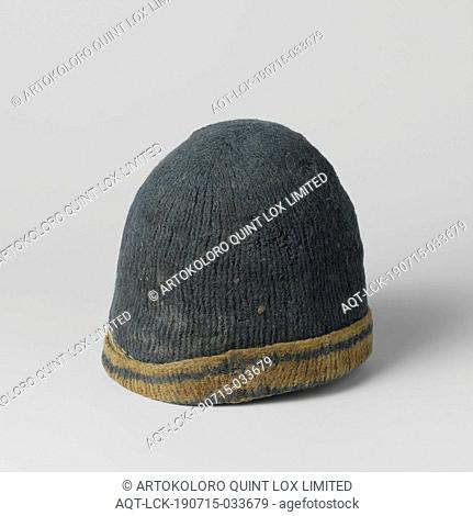 Woolen Caps Worn by Dutch Whalers Hat, dark blue and chunky knit, with folded edge with colored horizontal stripes, hat, with folded edge with colored...