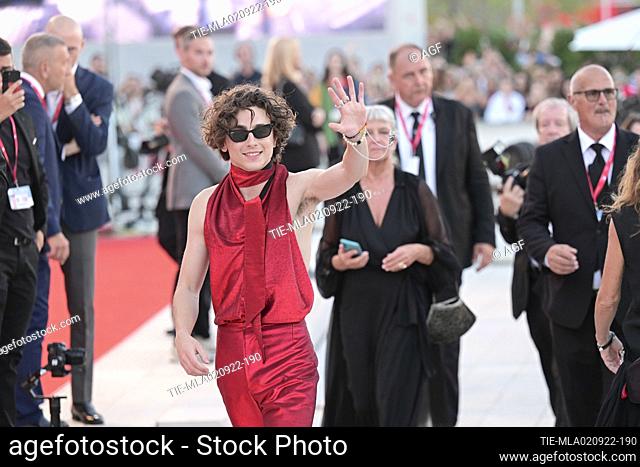 Timothee Chalamet attends ""Bones and all"" red carpet at the 79th Venice International Film Festival on September 01, 2022 in Venice, Italy
