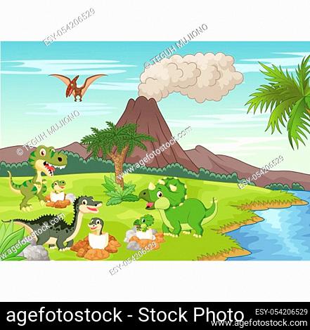 Cartoon dinosaur nesting ground