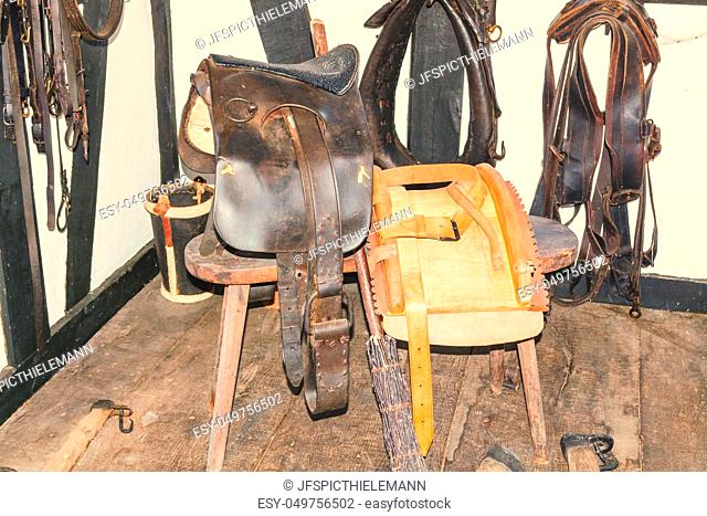 View in an old traditional horse saddle workshop