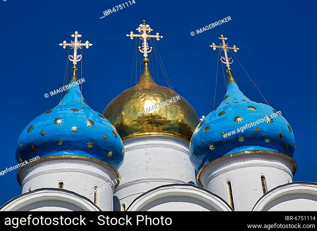 Domes of the Assumption Cathedral of the Trinity-Sergius Lavra, Sergiev-Posad, Glden ring, Russia, Europe