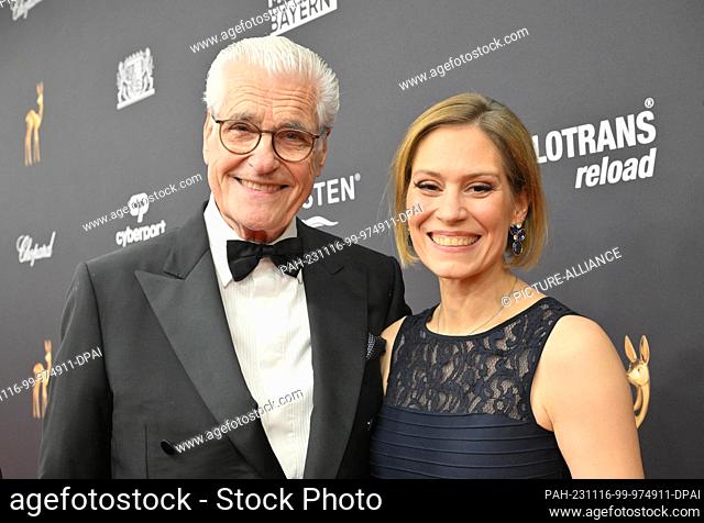 16 November 2023, Bavaria, Munich: Actors Sky Du Mont and Julia Schütze at the 75th Bambi Awards in the Bavaria Film Studios
