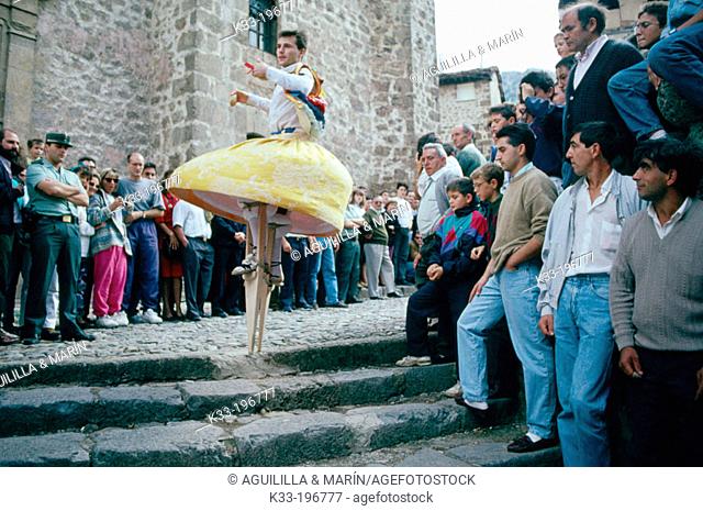 'Danza de los Zancos', typical dance during local festival on July 22nd. Anguiano. La Rioja. Spain