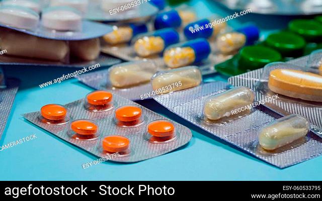 Blisters with expired drugs. Pharmaceutical Concept.