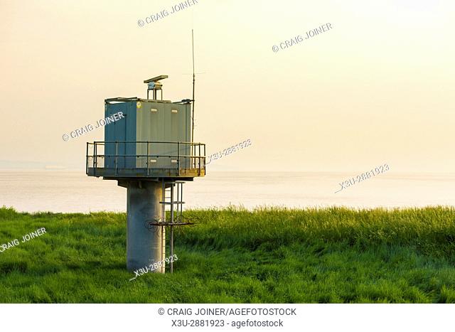 A shore-based radar tower at Severn Beach on the shore of the Severn Estuary, Gloucestershire, England