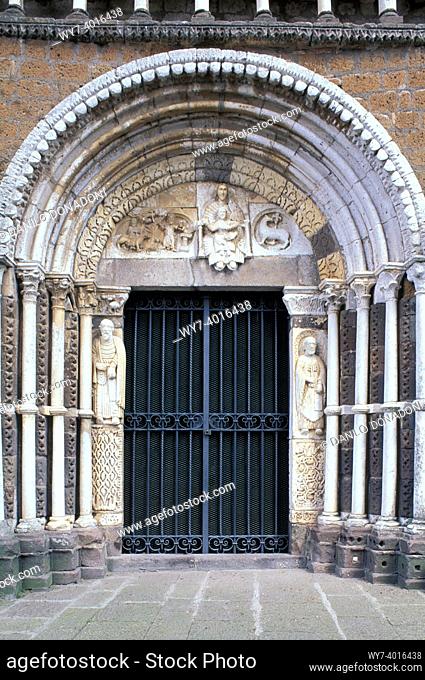 st. maria maggiore exterior portal, tuscania, italy