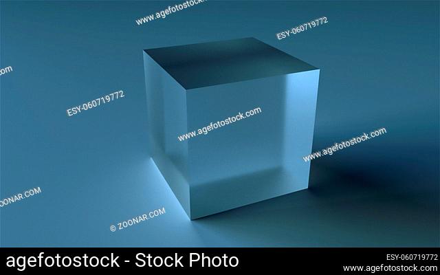 Geometric crystal with 3d render of matte surface. Futuristic square minimalism with clean sides and visible shadow. Creative container for art exhibition and...