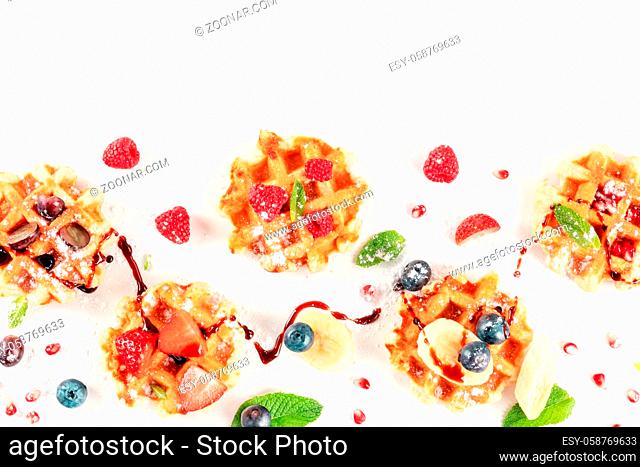 Belgian waffles, top view with copy space ona white background