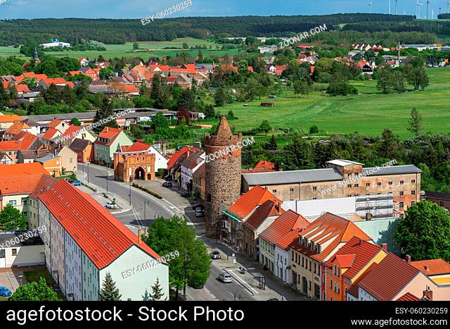 Old town of Juterbog from the height of the bell tower of the Church of St. Nicholas. Juterbog is a historic town in north-eastern Germany
