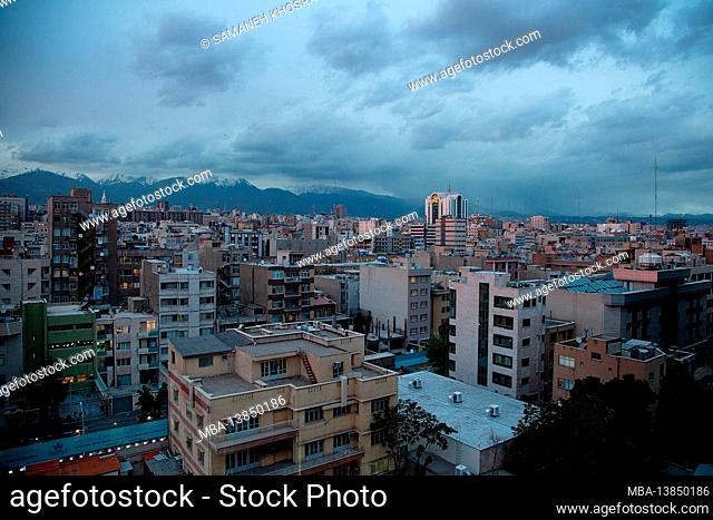 View of the city of Tehran, the Elborz Mountains in the background