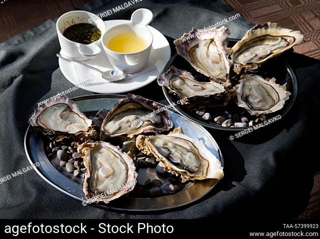 Russia. A view of oysters served with sauces. Sergei Malgavko/TASS