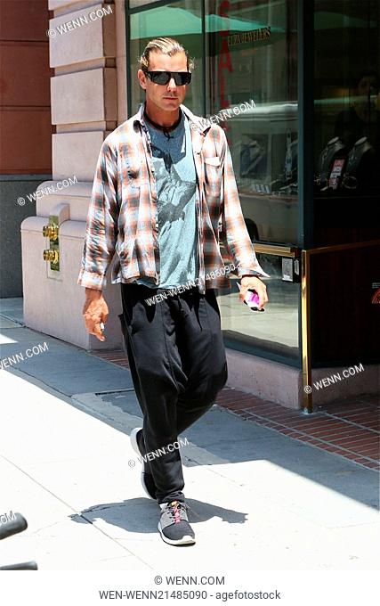Gavin Rossdale out and about running errands in Beverly Hills wearing black 'parachute pants' and a checked shirt Featuring: Gavin Rossdale Where: Los Angeles