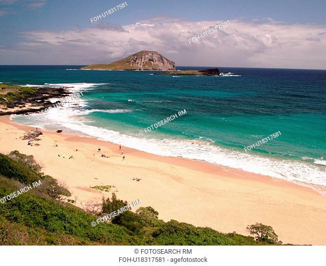 Honolulu, Oahu, HI, Hawaii, Windward O'ahu, Makapuu Beach Park, Manana (Rabbit) Island, Kao-ikaipu Island, Kalanianaole Highway, scenic coastline