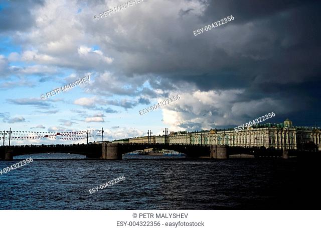 dark clouds over the bridge