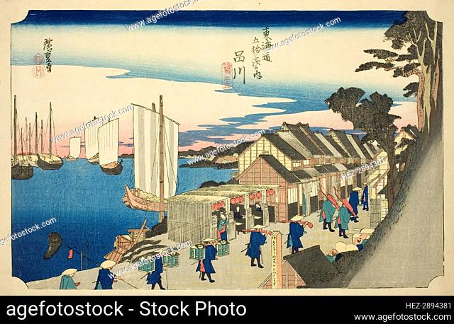 Shinagawa: Departure of the Daimyo (Shinagawa, shoko detachi), from the series Fift.., c. 1833/34. Creator: Ando Hiroshige