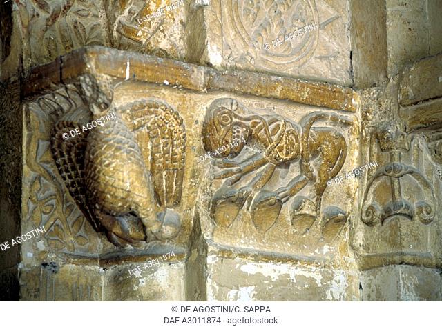 Bas-relief, Abbey of the Holy Cross of Auditors, Sassoferrato, Marche. Italy, 12th century