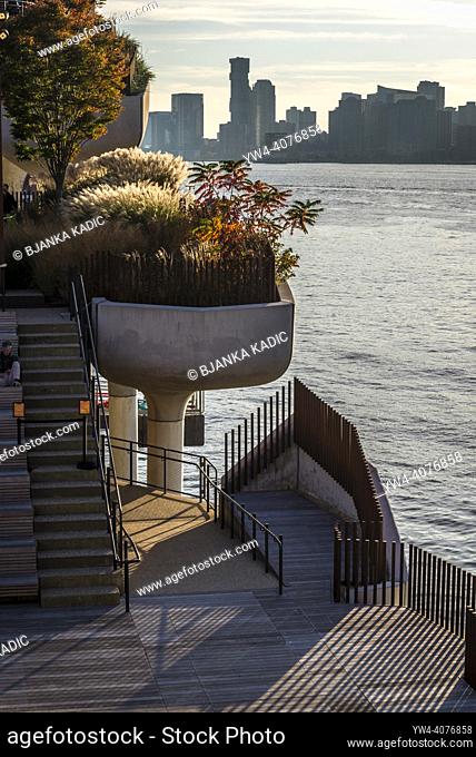 Little Island at Pier 55, an artificial island park in the Hudson River west of Manhattan which opened in 2021, New York City, USA