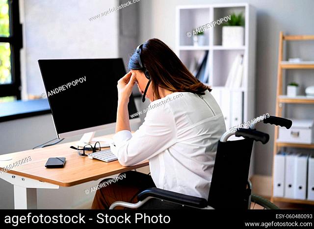 Stressful Business Woman Working On Computer In Office
