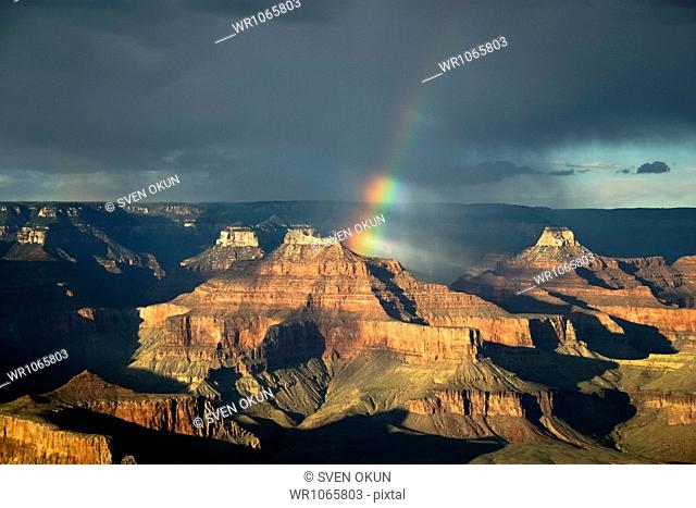 Grand Canyon with rainbow and rain clouds, Grand Canyon National Park, Arizona, USA
