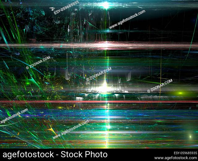 Technology background or texture with scratches and light effects. Abstract computer-generated image. Chaos lines and curls