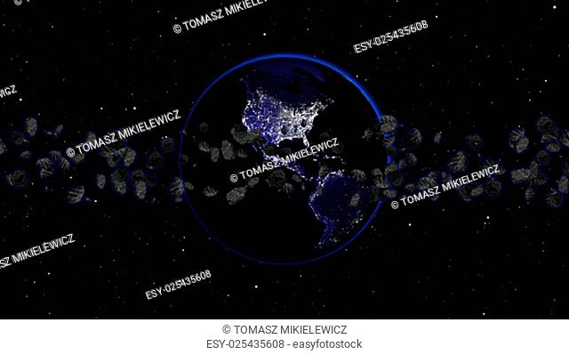 Planet Earth with asteroid in universe or space, Globe and galaxy in a nebula cloud with meteors (Elements of this 3d rendered image furnished by NASA)