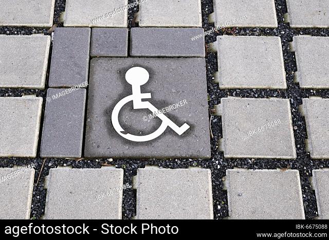 Pictogram wheelchair user, ground marking for disabled parking, North Rhine-Westphalia, Germany, Europe