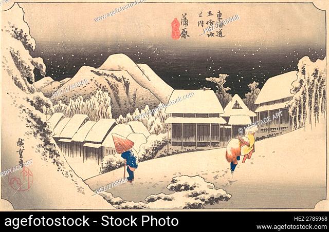 A Snowy Evening at Kambara Station, ca. 1833-34., ca. 1833-34. Creator: Ando Hiroshige