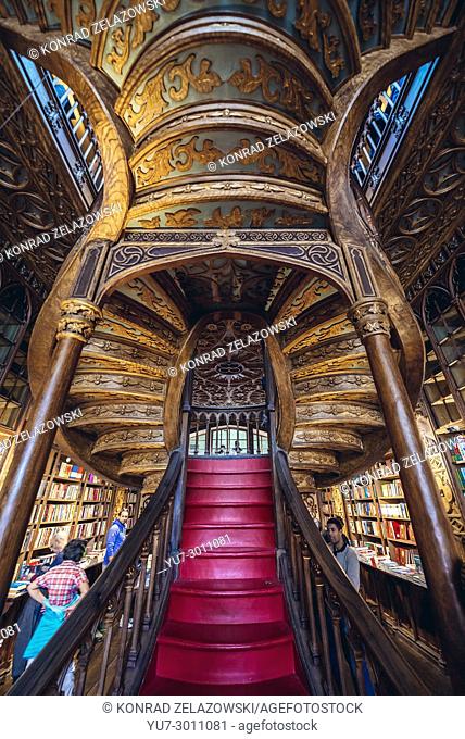 Stairs in one of the most famous bookstores in the world - Livraria Lello in Porto city in Portugal