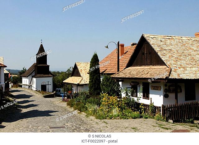 Hungary, Hollok÷, traditional church and houses