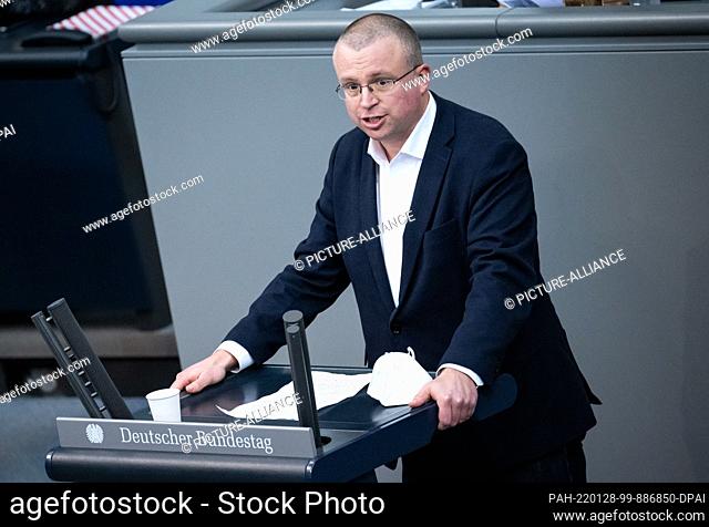 28 January 2022, Berlin: Kristian Klinck (SPD) speaks at the plenary session in the German Bundestag. The main topic of the 15th session of the 20th legislative...