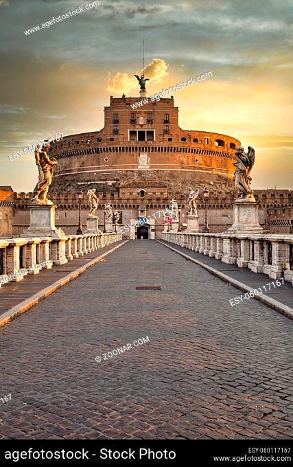 ROME, ITALY - CIRCA AUGUST 2020: Castel Sant'Angelo (Saint Angel Castle) in Rome (Roma), Italy. Historic monument with nobody at sunrise