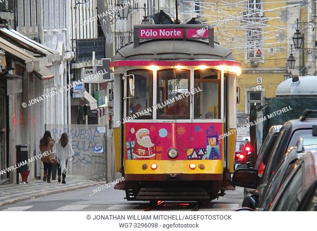 PORTUGAL Lisbon -- 15 Dec 2014 -- Christmas tram in Baixa Lisbon Portugal -- Picture by Jonathan Mitchell/Atlas Photo Archive