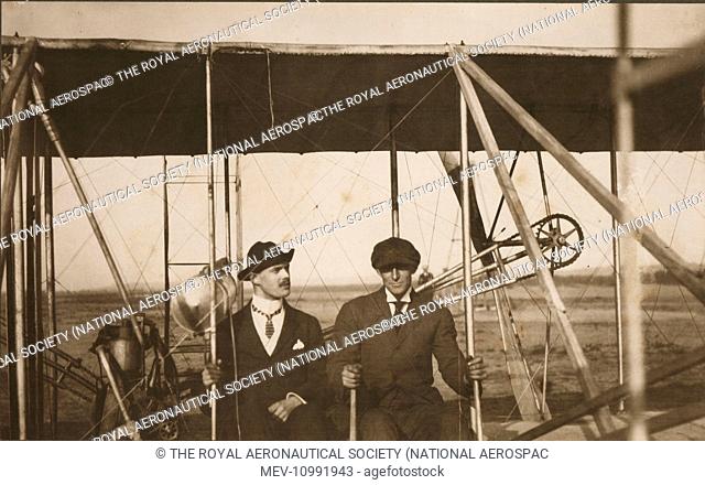 Hon C.S. Rolls and Wilbur Wright after the flight at Camp d’Auvours, 8 October 1908. [See also 56005155]