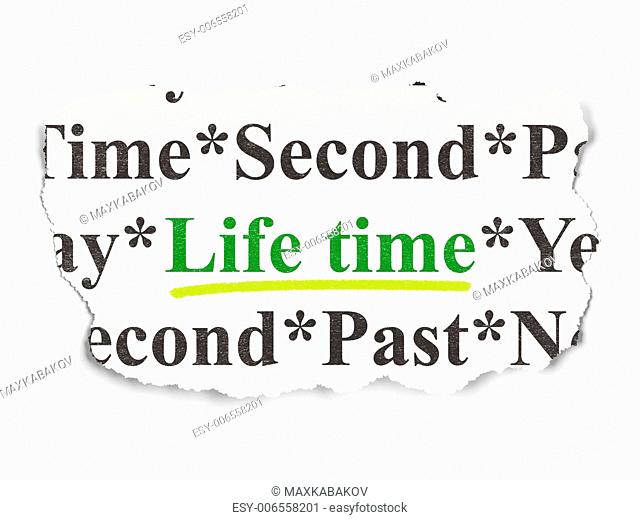 Time concept: torn newspaper with words Life Time on Paper background, 3d render