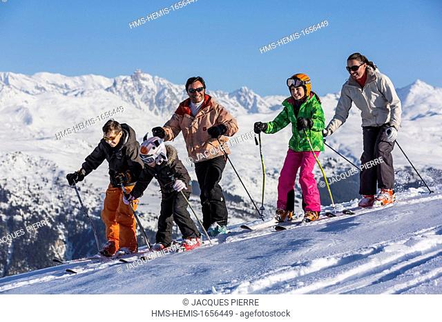 France, Savoie, Valmorel, family on holidays, massif of the Vanoise, Tarentaise valley