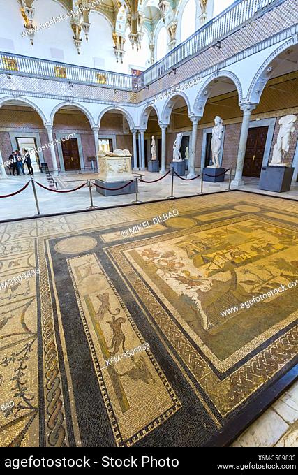 Carthage Room with marble statues and mosaics. Bardo National Museum. Tunis city. Tunisia, Africa