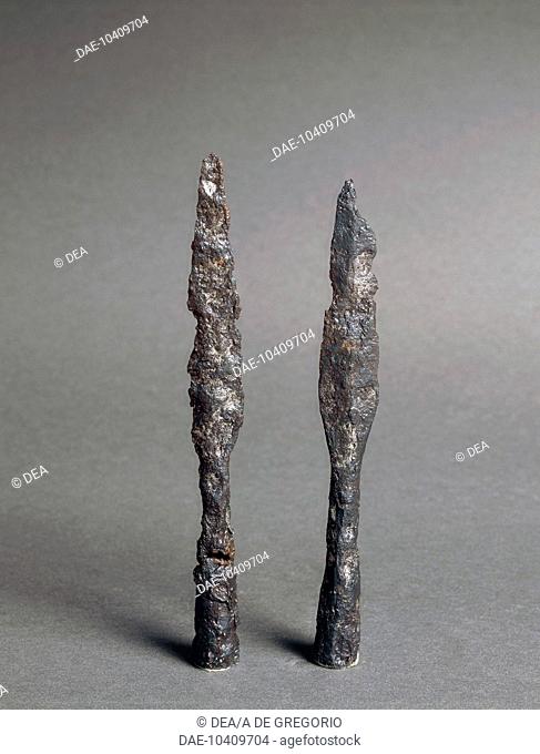 Prehistory, Italy, Iron Age. Golasecca culture. Spear heads, 450 b.C.  Novara, Museo Archeologico Remo Fumagalli (Archaeological Museum)