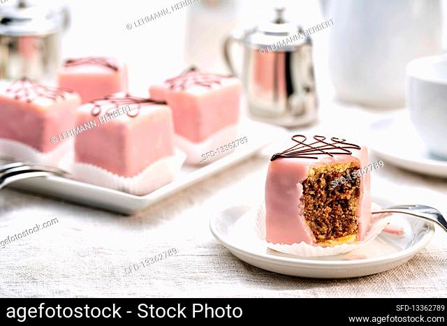 Petit fours with pink icing