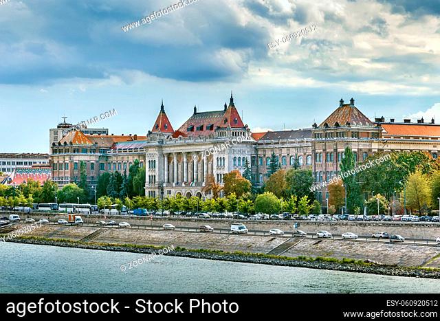 View of building of Budapest University of Technology and Economics from Danube, Hungary