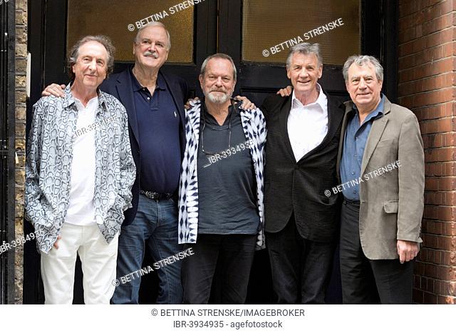 Eric Idle, John Cleese, Terry Gilliam, Michael Palin and Terry Jones, the five members of Monty Python, pose at a photocall London, England, United Kingdom